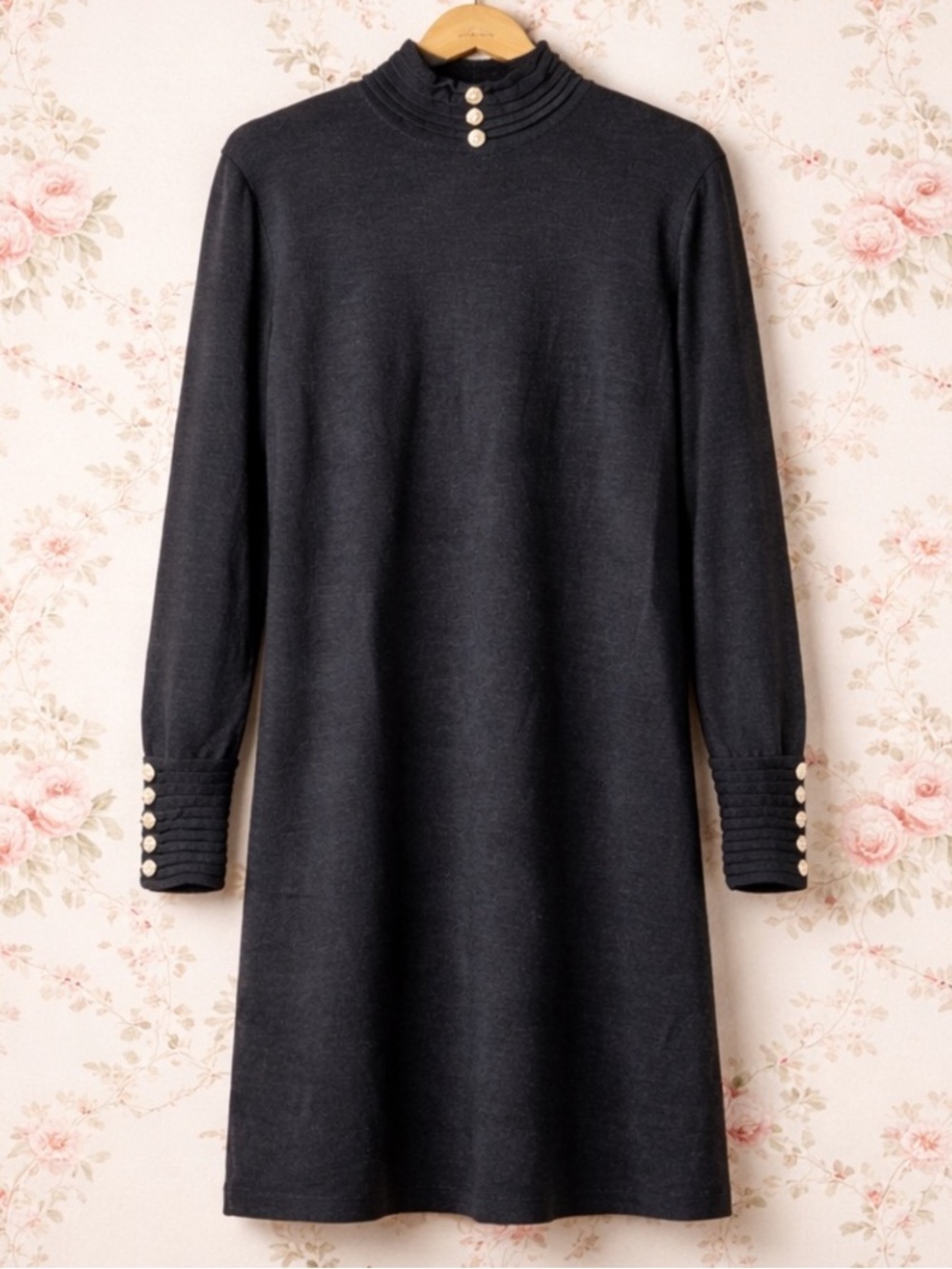 St. John Collection gray Long-Sleeve knee length Knit Dress with button detail